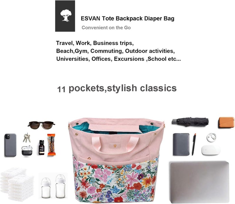 ESVAN Diaper Tote Bag Totepack Backpack Crossbody Bag 3 in 1 for Women Laptop Backpack Multifunctional with Insulated Pockets - Image 5